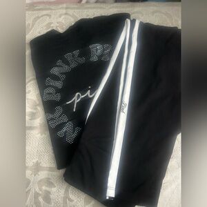 PINK Victoria's Secret Black long sleeve bling and leggings set size large